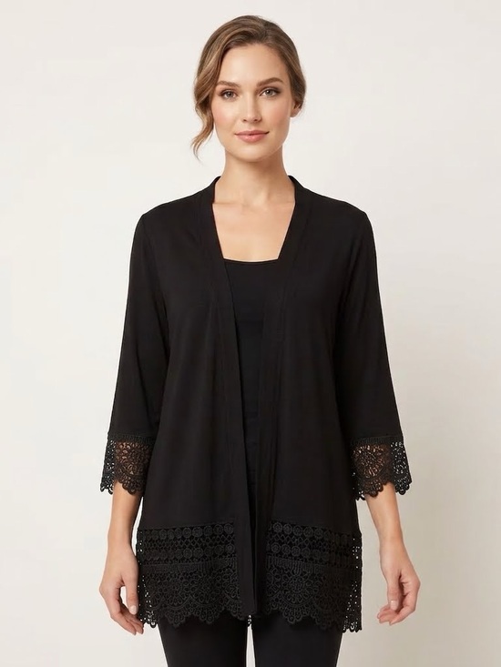 Xhilaration Sweaters - Xhilaration Women's 3/4 Sleeve Lace Hem And Sleeve Black Sweater Cardigan S Y2K
